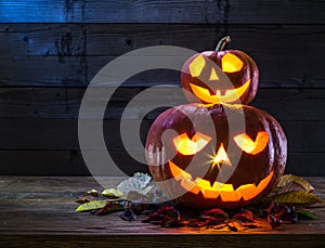 Grinning pumpkin lantern or jack-o`-lantern.