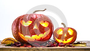 Grinning pumpkin lantern or jack-o`-lantern is one of the symbol