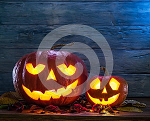 Grinning pumpkin lantern or jack-o'-lantern is one of the symbol