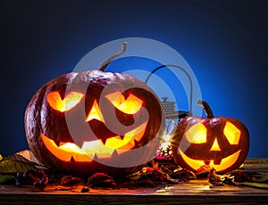 Grinning pumpkin lantern or jack-o'-lantern is one of the symbol