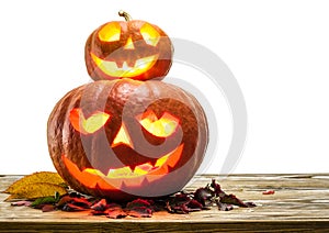 Grinning pumpkin lantern or jack-o`-lantern is one of the symbols of Halloween. Halloween attribute