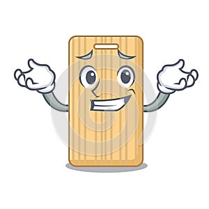 Grinning wooden cutting board character cartoon