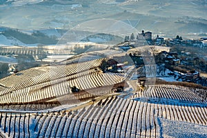 Grinzane Cavour Castle and mountains in northern italy, langhe r