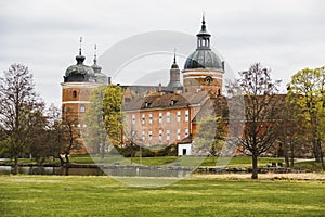 Gripsholm Castle is located on an island on Lake MÃ¤laren