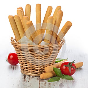 Grissini - fresh breadsticks in a basket