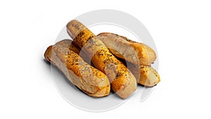 Grissini on a white background. Fresh breadsticks.