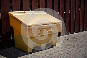 A Grit and Salt bin on the road ready for use during snow or ice