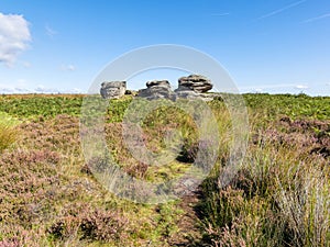 The  gritstone outcrop called Three Ships in Derbyshire. HDR image