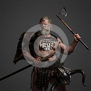 Grizzled elderly Viking warrior, displaying strength and wisdom