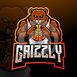 Grizzly bear esport logo mascot design