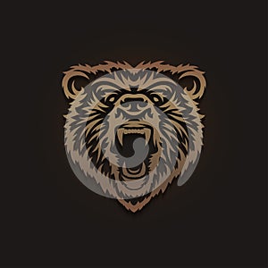 Grizzly bear head emblem. Vector vintage illustration.