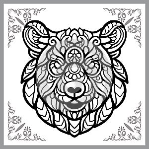 Grizzly bear head zentangle arts, isolated on white background