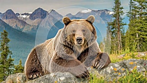 Grizzly bear lying on ridge,oil painting