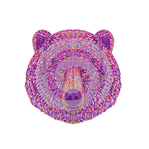 Grizzly Bear or North American Brown Bear Head Front View Pointillist Impressionist Pop Art Style