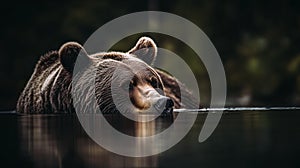 Grizzly bear relaxing in river. Shallow depth of field.
