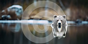 Grizzly bear relaxing in river. Shallow depth of field.
