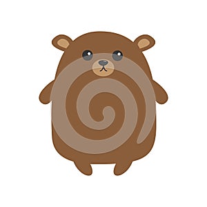 Grizzly brown bear. Cute cartoon funny kawaii character. Forest baby animal collection. White background. . Flat design.