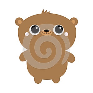 Grizzly brown bear toy. Big eyes. Cute cartoon funny kawaii character. Forest baby animal collection. White background. Isolated.