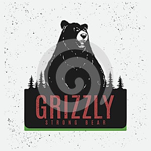 Grizzly strong bear vector label