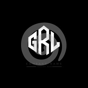 GRL letter logo design with polygon shape. GRL polygon and cube shape logo design. GRL hexagon vector logo template white and