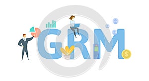 GRM, Gross Rent Multiplier. Concept with keywords, people and icons. Flat vector illustration. Isolated on white.