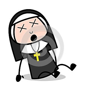 Groaning with Pain - Cartoon Nun Lady Vector Illustration
