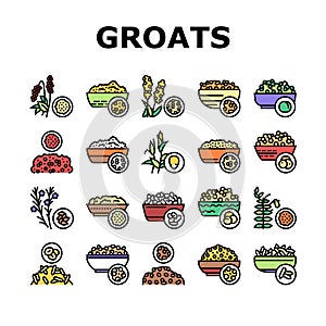 Groats Natural Food Collection Icons Set Vector