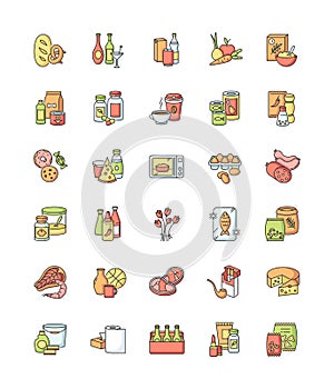 Groceries category RGB color icons set