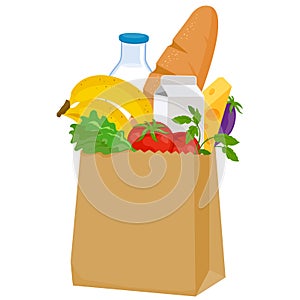 Paper bag with groceries. Vector illustration photo