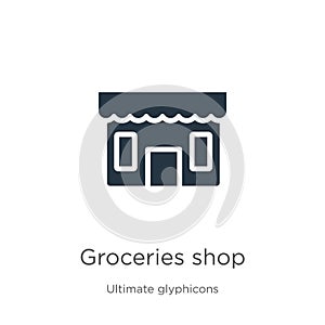 Groceries shop icon vector. Trendy flat groceries shop icon from ultimate glyphicons collection isolated on white background.