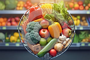 Grocery abundance Colorful fruits and vegetables fill the shopping cart