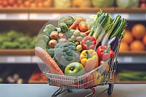 Grocery abundance Colorful fruits and vegetables fill the shopping cart