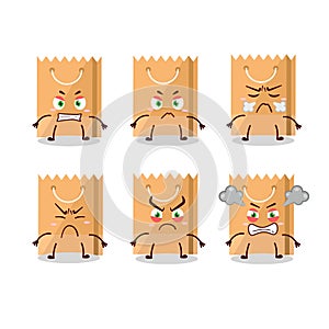 Grocery bag cartoon character with various angry expressions