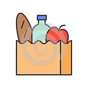 Grocery bag, food and gastronomy set, filled outline icon