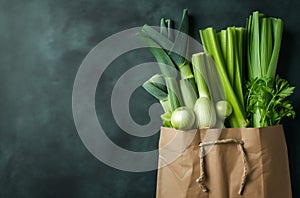 Grocery bag with fresh greens