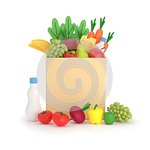 Grocery bag with healthy food, fruits, vegetables