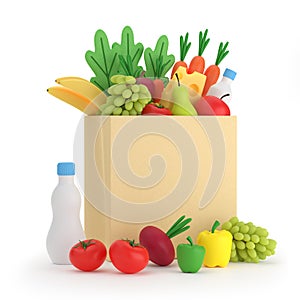 Grocery bag with healthy food, fruits, vegetables
