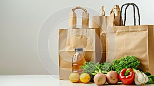 grocery bags on a light background, with abundant empty space for text, emphasizing the importance of responsible