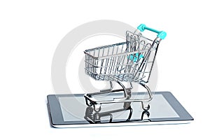 Grocery cart The cart is on the tablet. internet online shopping