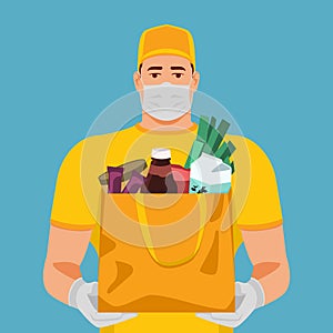 Grocery delivery man in sterile mask