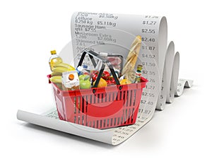 Grocery expenses budget and consumerism concept. Shopping baske