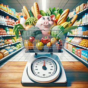 Grocery Food Inflation High Costs Expensive Skyrocketing Prices Scale Weighing Money AI Generated