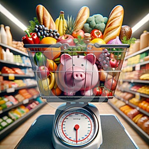 Grocery Food Inflation High Costs Expensive Skyrocketing Prices Scale Weighing Money AI Generated