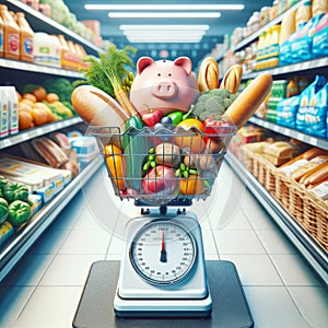 Grocery Food Inflation High Costs Expensive Skyrocketing Prices Scale Weighing Money AI Generated