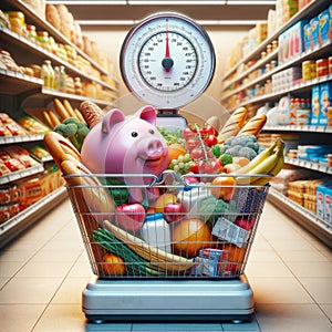 Grocery Food Inflation High Costs Expensive Skyrocketing Prices Scale Weighing Money AI Generated