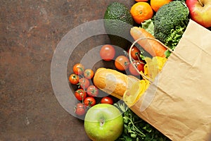 Grocery food shopping bag - vegetables, fruits, bread