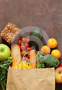 Grocery food shopping bag - vegetables, fruits, bread