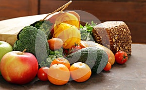 Grocery food shopping bag - vegetables, fruits, bread