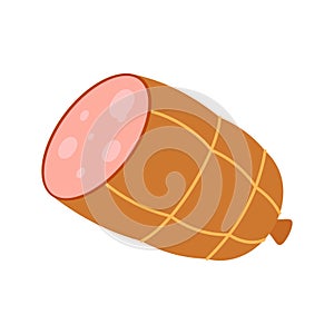 Grocery Food simple objects. Shrimp, chicken meat steak, salmon slice and salami. Cartoon flat vector