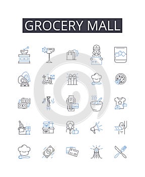 Grocery mall line icons collection. Enthusiastic, Loyal, Devoted, Committed, Dedicated, Encouraging, Empathetic vector